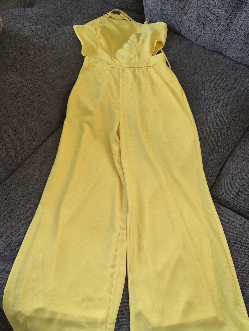 bebe Lemon Yellow Wide-Leg Jumpsuit with Adjustable Straps